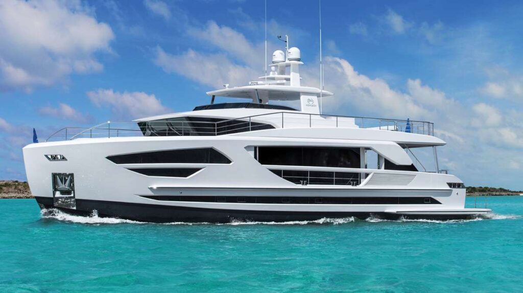 Angeleyes underway, a 10 passenger Horizon Motor Yacht available for crewed yacht charter in the BVI by Wlms Yacht Charters