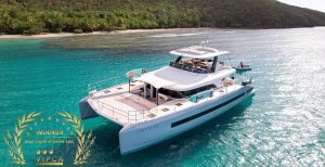 C'est La Vie at anchor available for private yacht charter in the BVI.
