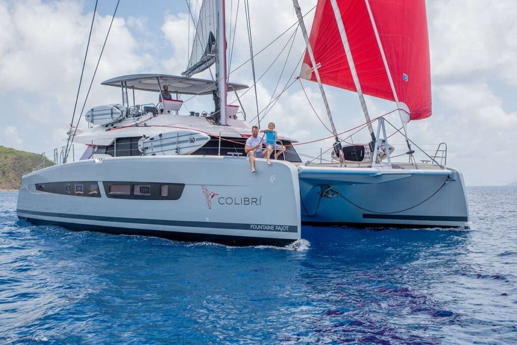 Colibri catamaran underway in BVI