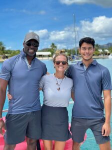 Jan's Felion crew: Captain Kirk, Hostess Kat and Chef Loic