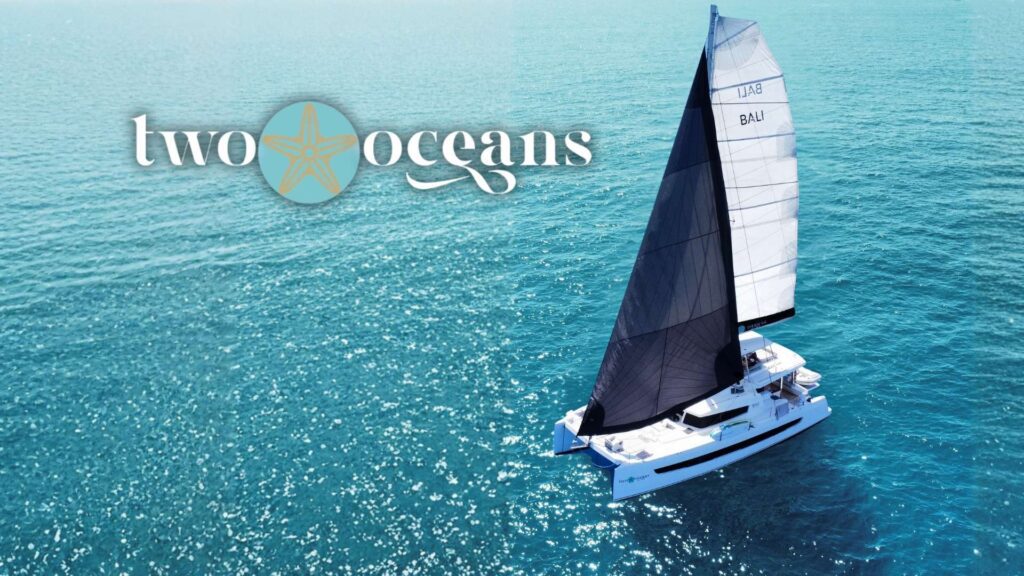 Two oceans, a 8 passenger Bali 5.4 underway in St Martin. Available for all inclusive crewed yacht charter by Wlms Yacht Charters