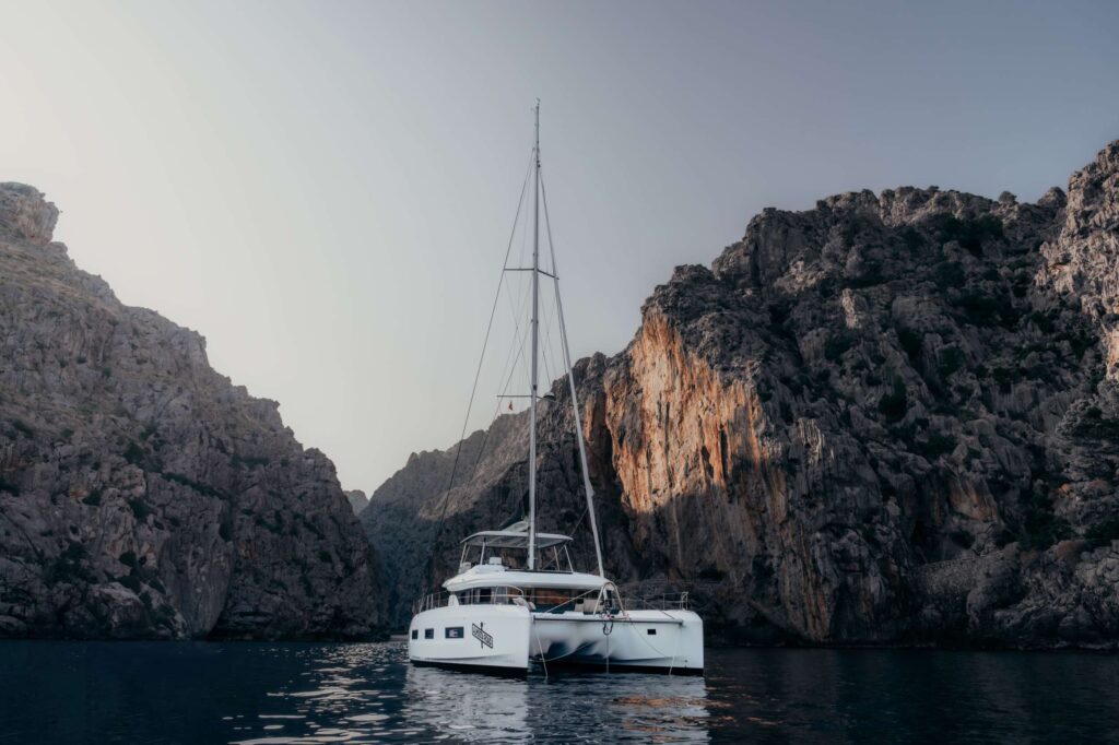 Almosta Road at anchor in Saronic Islands in Greece. Available for private crewed yacht charters by Wlms Yacht Charters