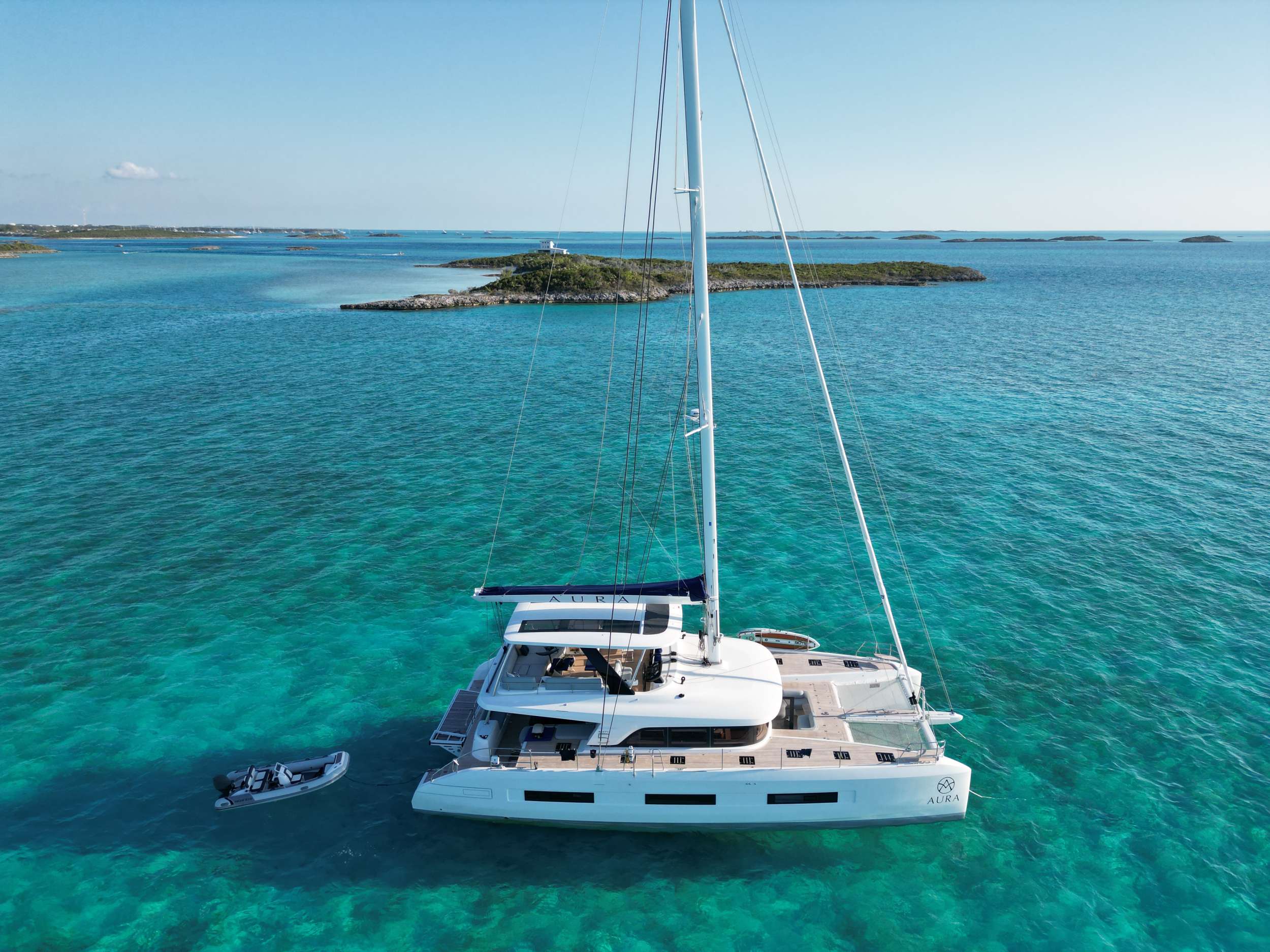 Aura, A Lagoon 65 at anchor available for private crewed yacht charter in the BVI