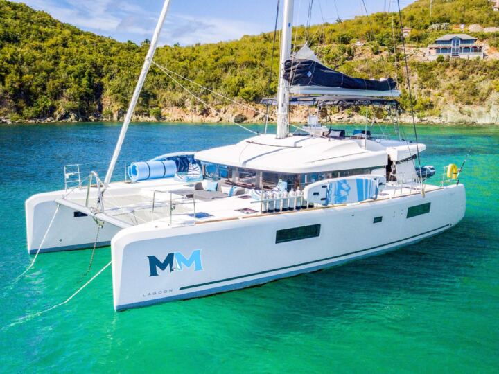 Grace Lagoon 52 at anchor available for all-inclusive crewed yacht charter in the BVI